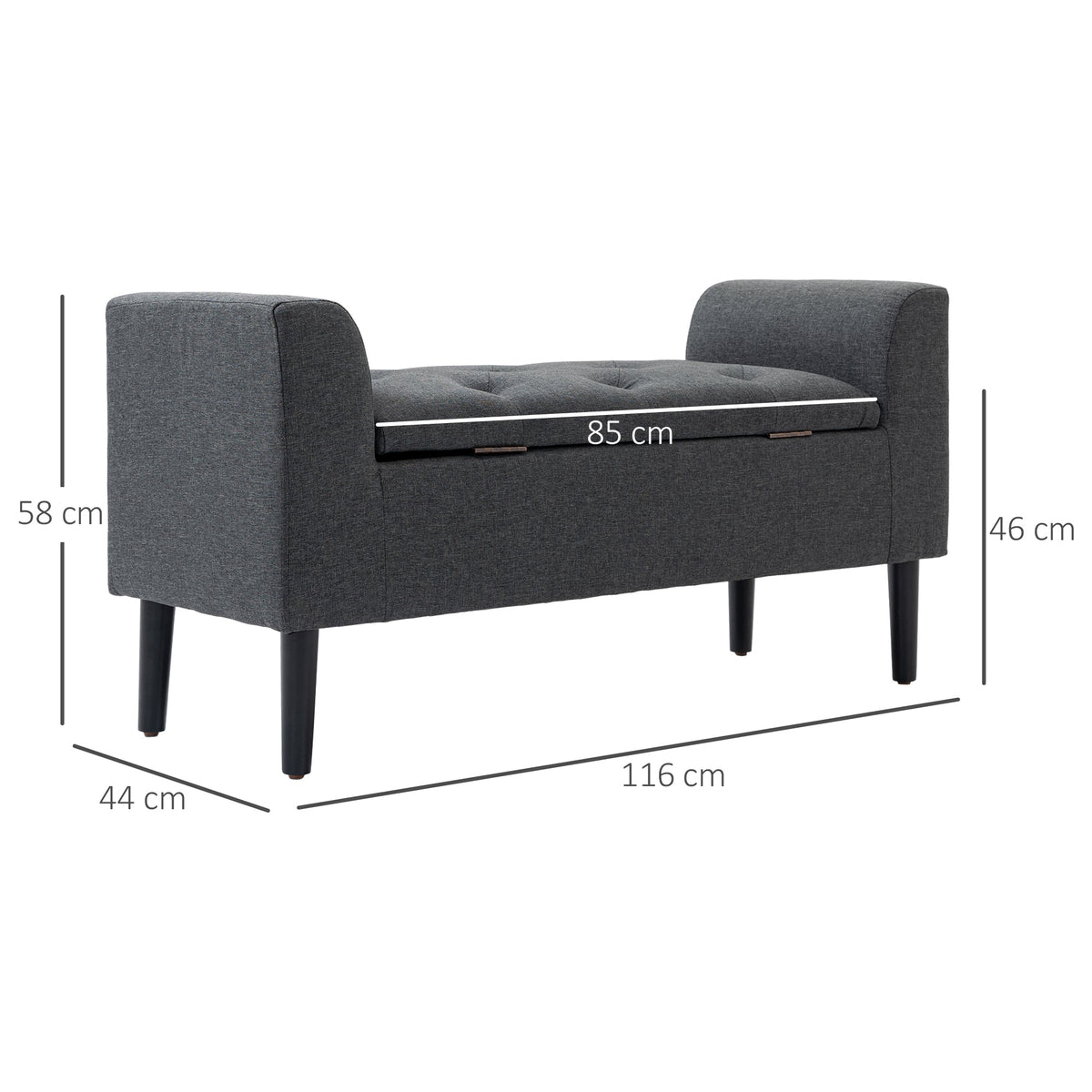 Bench with Storage, Upholstered Stool Chest, Dark Grey Linen