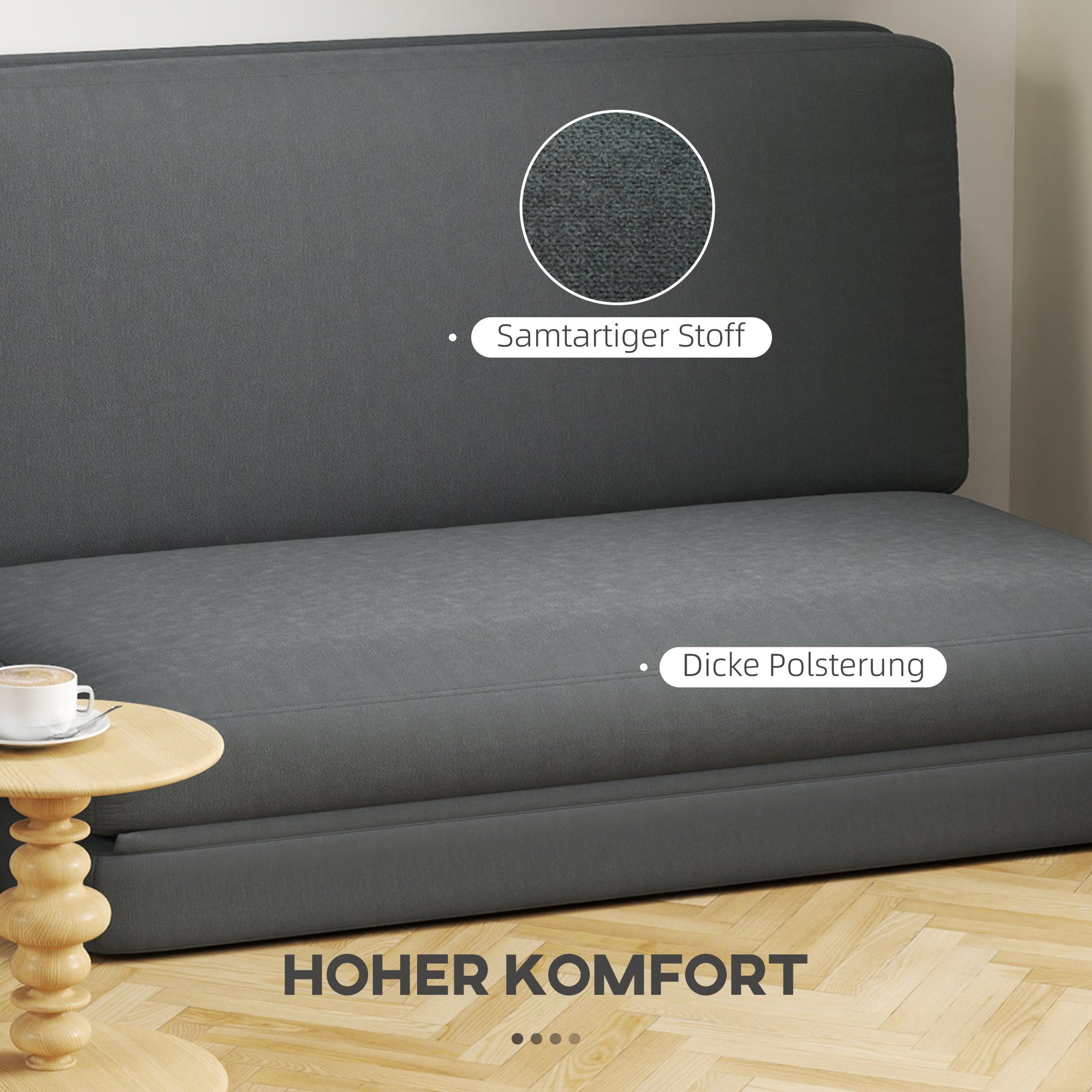 3-in-1 Folding Sofa Bed, Velvet, Dark Grey