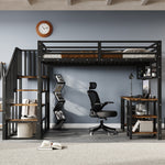 Loft Bed with Desk, Storage Stairs, Handrails, 120x200cm, Iron + Chipboard Black