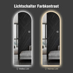 Arched LED Full-Length Mirror, Dimmable High-Resolution Explosion-Proof, Stand or Wall Mountable