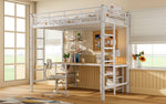 Iron Frame Bunk Bed with Table, Shelves, Safety Rail, 90x200cm, White Iron + MDF