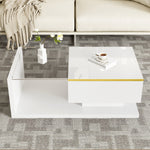 Coffee Table 90cm, High-Gloss White with Glass & LED Effect