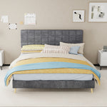 Modern Double Bed with Plaid Headboard 160x200cm, Dark Gray Fabric