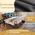 Upholstered Bed 90x200cm LED Hydraulic Storage Grey Linen