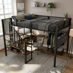 Loft Bed 140x200 cm with Corner Desk & Stairs, Black Metal