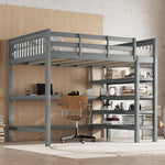 Loft Bed 140x200cm Storage Compartments Desk - Grey