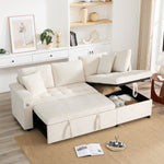Modern L-shaped Sofa Bed with Storage, USB Charger, and Cushions, Beige