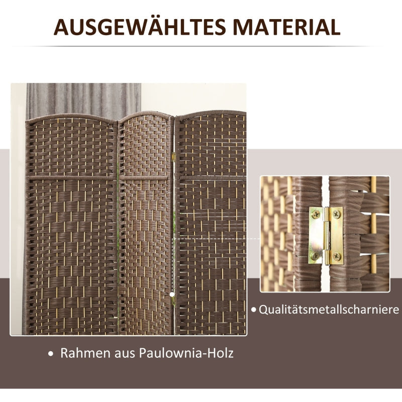 Room Divider, 3-Panel Folding, Weave Pattern, Pinewood, Brown