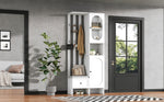 Compact Wardrobe Set with 2 Cabinets, Tempered Glass, Shoe Bench & Cushion, White