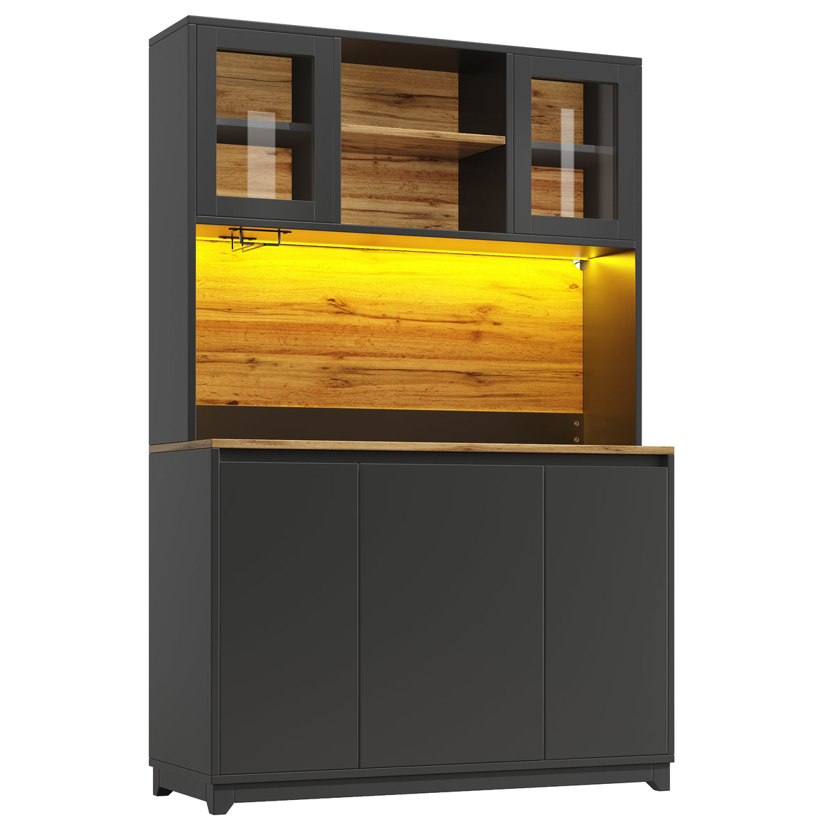 Tall Kitchen Sideboards with LED Lighting and Acrylic Doors, Black