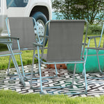 Folding Chair Set of 4, Foldable Garden Camping with Backrest Armrest, Oxford Grey