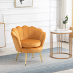 Armchair Upholstered, Shell Shape Relaxing, Metal Legs, Velvet, Yellow