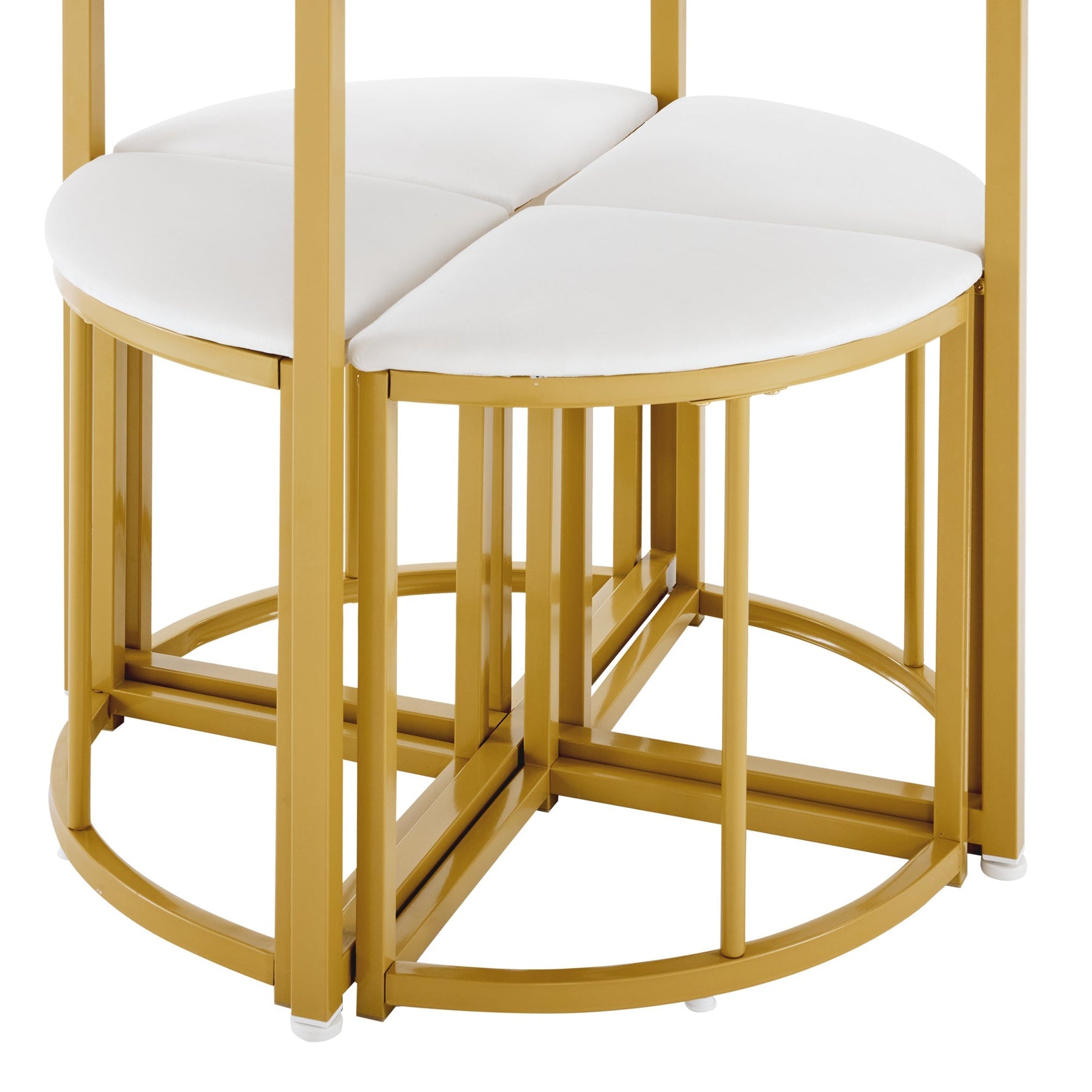 Dining Table Set with 4 Chairs, Modern Luxury MDF Gilded Iron Velvet, White