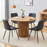 Round Dining Set 100cm Table 4 Faux Leather Chairs - Wood Look/Black