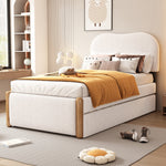 Upholstered Flat Bed with Pull-Out Trundle, 90x200cm, White Velvet