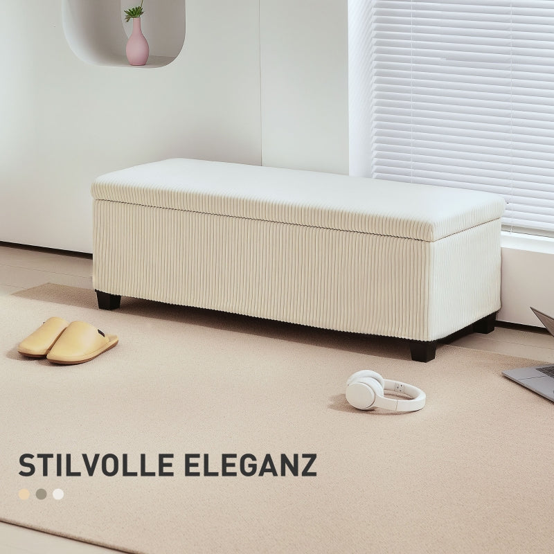 Bench with storage, upholstered corduroy, steel legs, beige