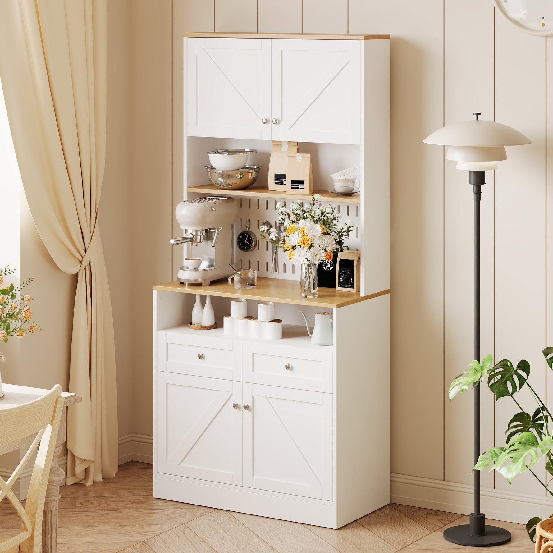 Dining Room Sideboard Buffet with 2 Drawers 4 Doors - White