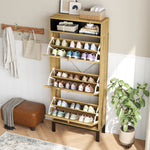Shoe Cabinet with 3 Drawers and Additional Compartments, Tall and Narrow, Natural Wood Look