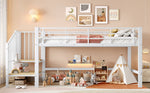 Semi-High Loft Bed 90 x 200 cm with Storage Stairs, White