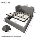 Upholstered Double Bed with Hydraulic Storage and Slatted Base, 180x200cm, Grey Linen