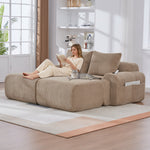 Modular Sofa 2-Person 2 Ottomans Cup Holder Storage Corduroy Khaki