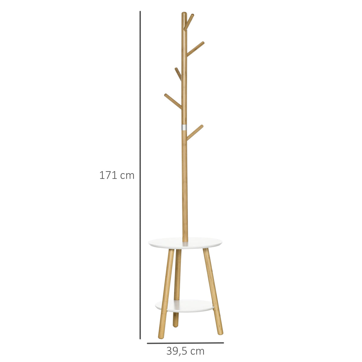 Coat Rack, 5 Hooks, Side Table, 171cm, Natural White