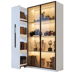 Multifunctional Cabinet with Glass Door, LED Lighting and Side Pull-out, Amber Glass and MDF