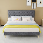 Modern Minimalist Soft Bed with 160x200cm Mattress, Gray