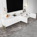 TV Cabinet 190cm Grooved Door Gold Legs - White