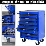 Rolling Tool Cabinet with 7 Drawers, Ball Bearing Slides, Steel Black & Blue