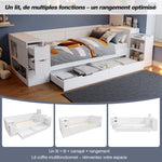 Lit Enfant Simple avec Tiroirs et Rangement, 90x190cm, Blanc