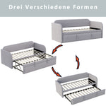 Upholstered Extendable Sofa Bed 90/180x190cm, Light Grey Linen
