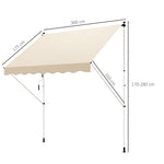 Folding Arm Awning, 300x150cm Height Adjustable Sunshade with Hand Crank, Aluminum Beige