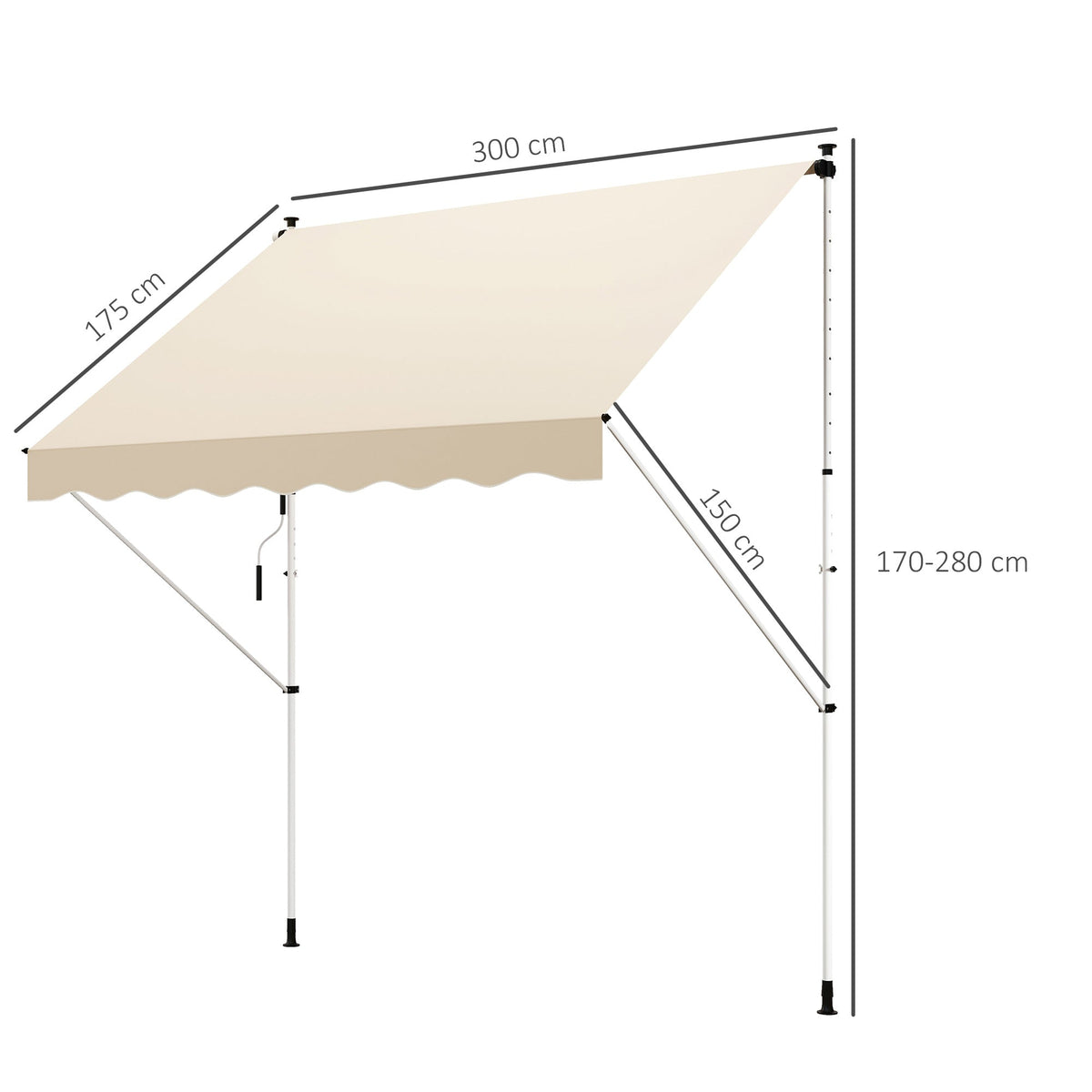Folding Arm Awning, 300x150cm Height Adjustable Sunshade with Hand Crank, Aluminum Beige