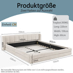 Double Bed with Comfortable Backrest and Sturdy Frame, 140x200cm, Beige Chenille