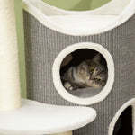 Cat Tree 109cm, Scratching Barrel & Bed, Sisal, White Grey