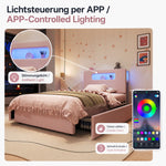 Children's Upholstered Bed 90x200cm with 4 Drawers & LED, Pink