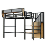 Loft Bed 90x200 with Safety Ladder & Storage, White Metal