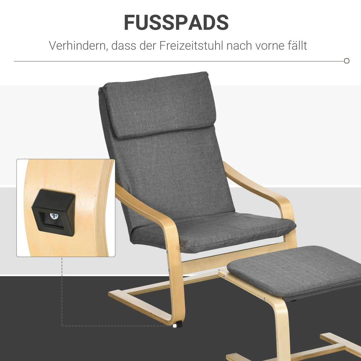 Relaxing Armchair with Footstool, Wing Chair, Grey Linen