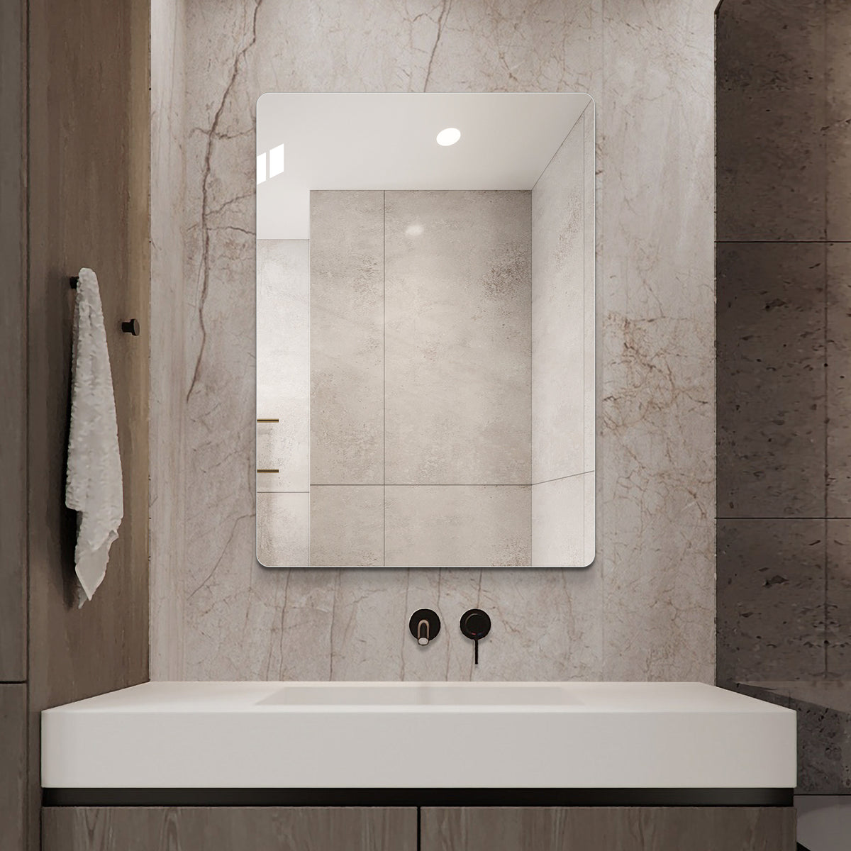 Frameless Bathroom Mirror 50x70 cm, Rounded Corners, Silver Glass