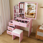 Dressing Table Set with LED Mirror, Stool & 4 Drawers, Pink