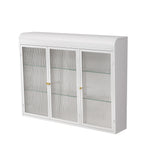 3 Door Arched Wall Mounted Cabinets for Kitchen, Living Room, Bathroom, White Glass