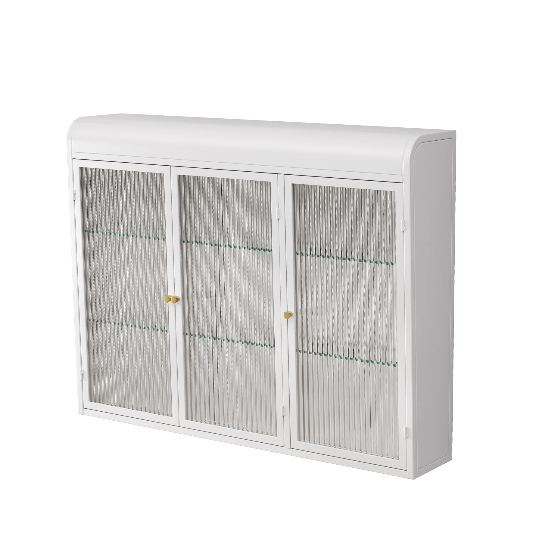 3 Door Arched Wall Mounted Cabinets for Kitchen, Living Room, Bathroom, White Glass