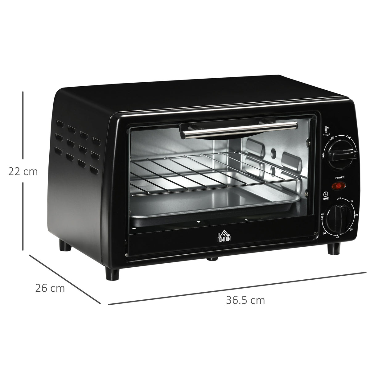 Mini Oven 10L 750W 60-Min Timer Electric Including Tray/Rack, Black