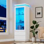 Display Cabinet 60x40x171cm Tall Glass LED 2 Drawers, High-Gloss White