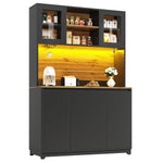 Tall Kitchen Sideboards with LED Lighting and Acrylic Doors, Black