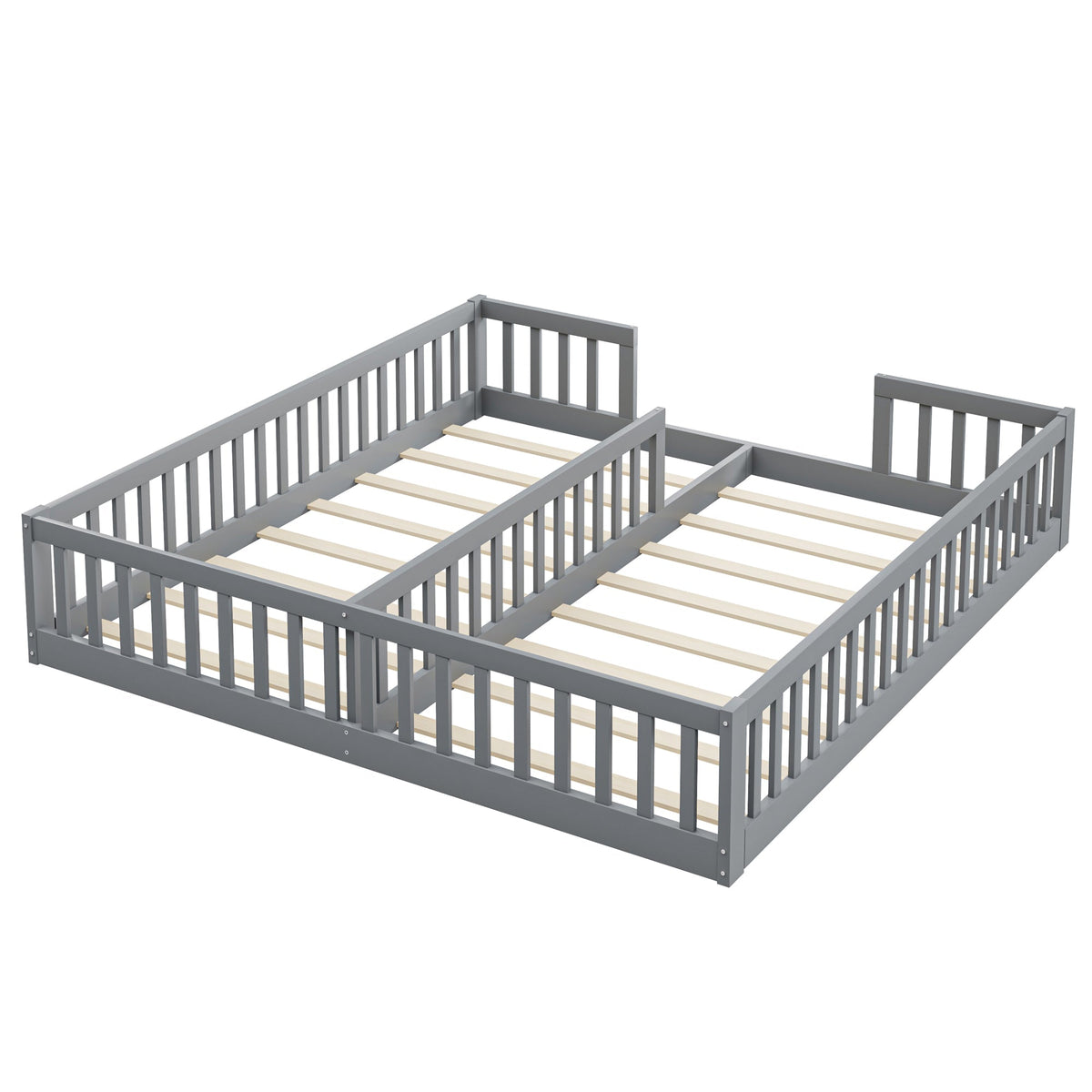 Panel Bed with Guardrails and Slatted Base, 90 x 200 cm, Grey Pine Wood