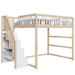 Children's Loft Bed 140x200 with Stairs Safety Railing Star & Moon Decor Solid Wood