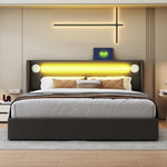 Upholstered Bed, 160x200cm LED & Bluetooth Storage, Black PU Leather