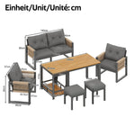 Outdoor Sofa Set with Woven Armrests, Cushions and Multifunctional Table, Iron Frame